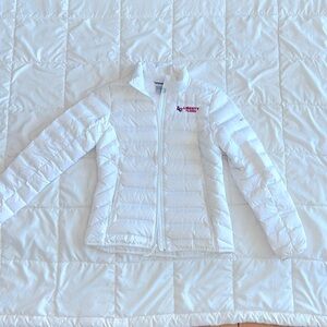 Columbia 650 white Liberty University puffer winter jacket size S fitted